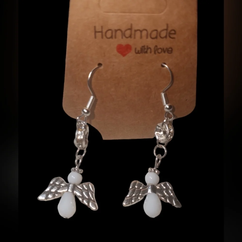 White angel dangle earrings